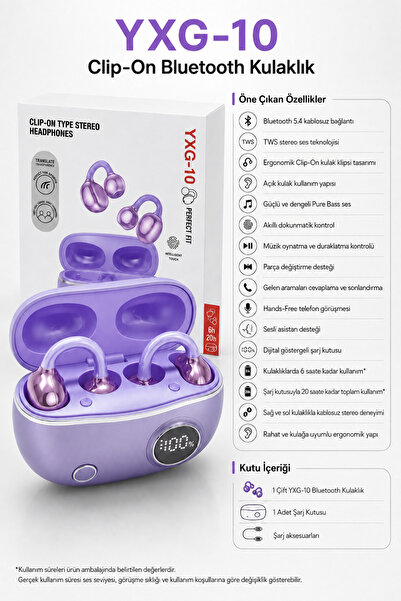 Barbanti YXG-10 TWS Clip-On Bluetooth 5.4 Kablosuz Kulaklık Dokunmatik Kontro...