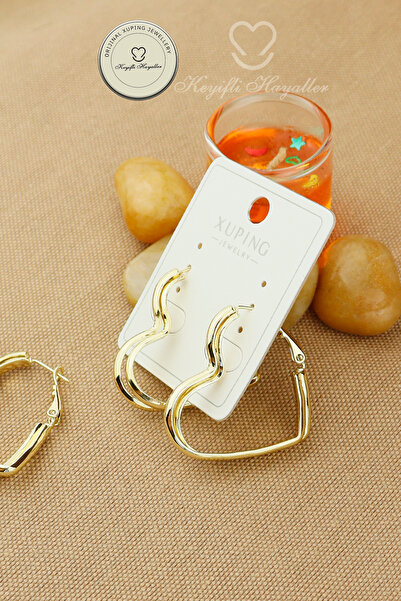 Keyifli Hayaller Xuping Küpe - 1 Çift Xuping 2,5cm Birleşik Kalp Halka Model Gold Halka Küpe Kararmaz