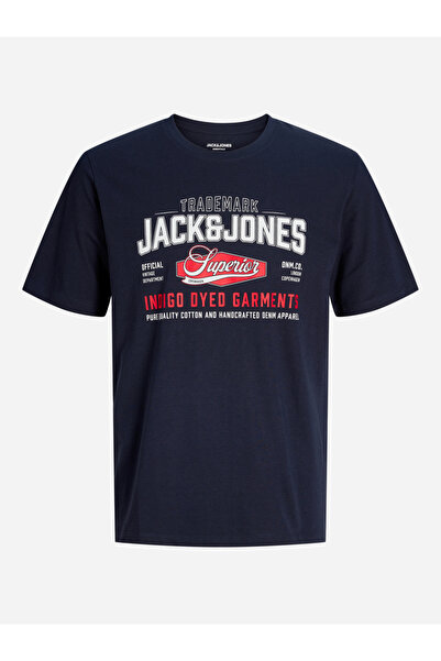 Jack & Jones Navy Blue Logo Graphic Round Neck T-Shirt