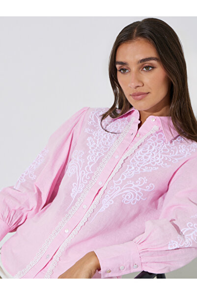 Styli Pink Embroidered Long Sleeve Regular Fit Shirt