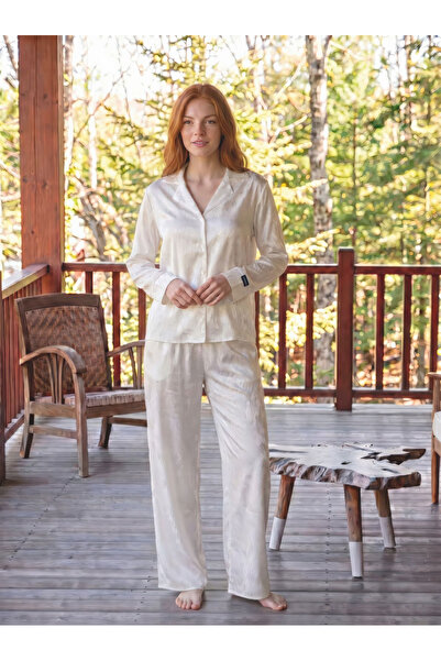 Olivera Buttoned Woven Satin Fabric Pajama Set