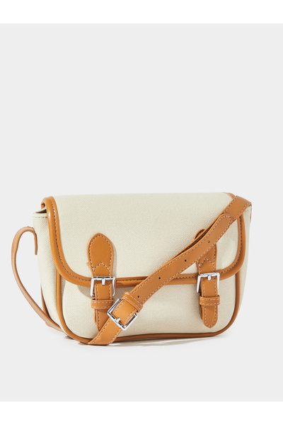 Styli Cream Contrast Trim Flap Crossbody Bag