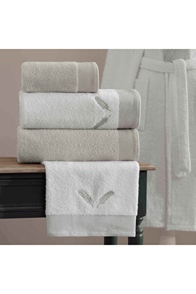 Taç Woddy Pure Cotton Nakışlı Pamuk 6'lı Aile Seti Beyaz-Taş