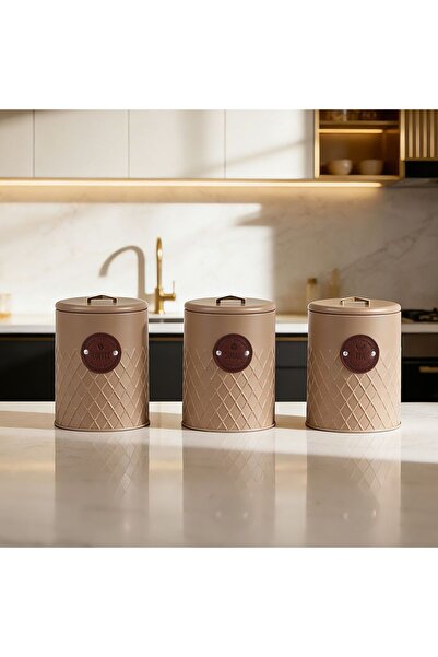 chef's delight Bistro Bliss 3 Piece Metal Storage Set -1250Ml, Brown, PU, Met...