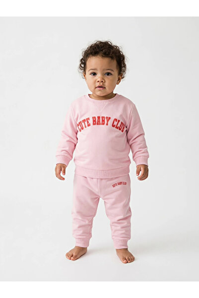 Styli Baby Girl Pink Placement Print Cotton Sweatshirt