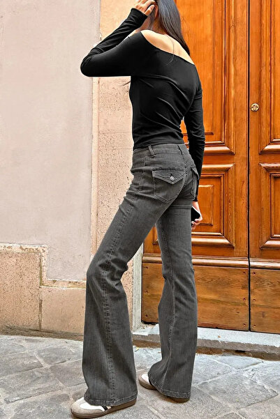 Messy Girls Düşük Bel İspanyol Paça Slim Fit Esnek Denim Jean Pantolon