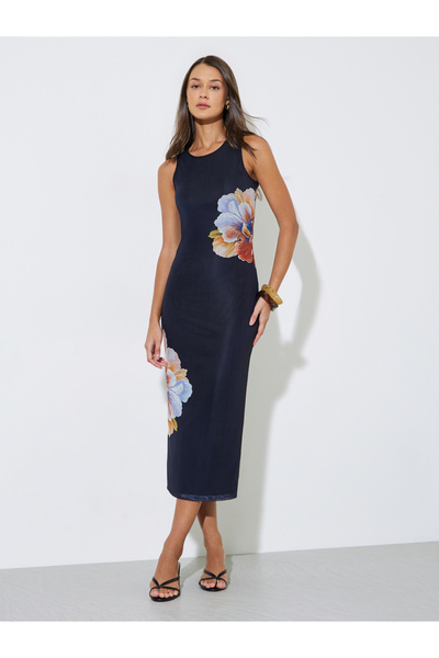 Styli Black Floral Print Sleeveless Bodycon Maxi Dress