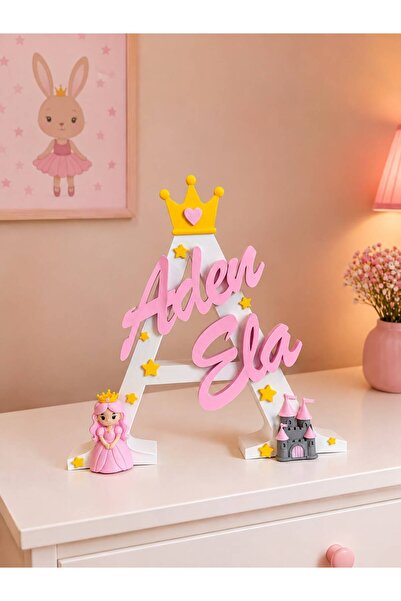 3dvectory Kişiye Özel İsimli Harf Bebek ve Çocuk Odası Dekoru Pembe Prenses v...