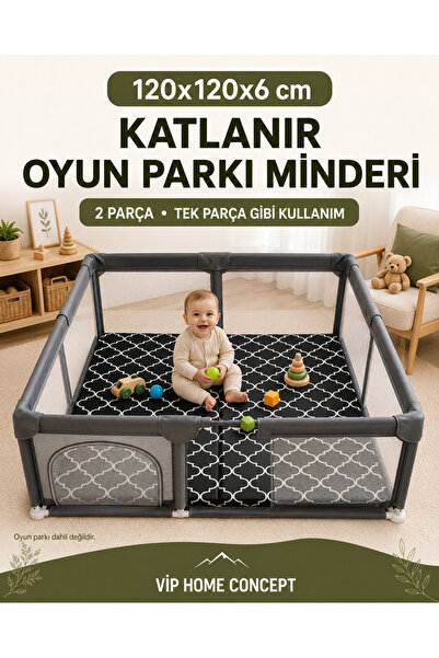 Vip Home Concept 120x120x6 cm Oyun Alanına Uygun Katlanabilir Sünger Oyun Parkı Minderi Bebek Yatağı-KARAÇATI