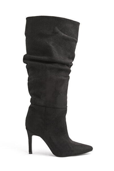 PELLEVA Women's Thin Heel Pointed Toe High Bellows Boots
