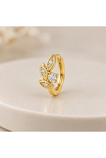 BY DİLEK ÇETİN ACCESSORY Çelik gold yaprak figürlü halka piercing (1 adet)