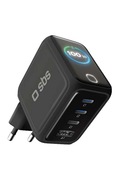 SBS Adaptor de alimentare negru 100W cu 3 porturi USB-C și 1 port USB-A