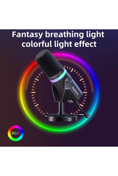 JOSHBERG ميكروفون ديناميكي XLR/USB مزدوج الاستخدام مع إضاءة RGB للكمبيوتر والهواتف المحمولة للتسجيل والمنافسات