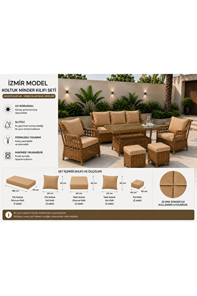 LİV CONCEPT RATTAN BAHÇE VE BALKON TAKIMI 3+1+1 MİNDER KILIFI