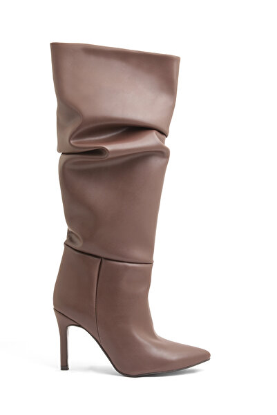 PELLEVA Women's Thin Heel Pointed Toe High Bellows Boots