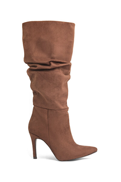 PELLEVA Women's Thin Heel Pointed Toe High Bellows Boots