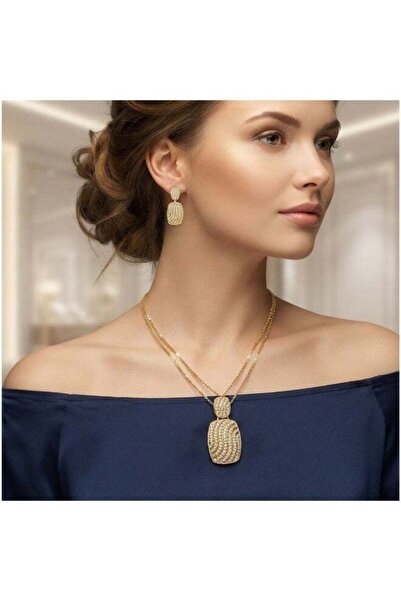 Generic Elegant Golden-Tone Necklace & Matching Earrings Set for Women – Prem...