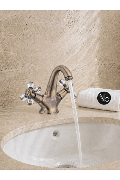 vb vitrinbanyo Koç Taşlı Kartal Series Lavabo Faucet with Brushed Antique Bra...