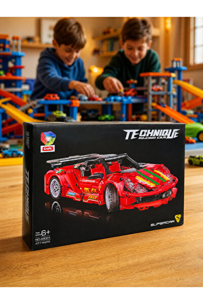 CToys Kırmızı Süper Yarış Arabası - Eğlenceli Yapım Oyuncağı Seti