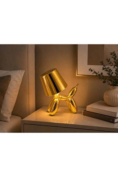 ARVALE Gold Balon Köpek LED Masa Lambası – Dekoratif Gece Lambası – Modern Ma...