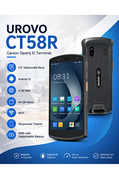 UROVO CT58R Garson Sipariş El Terminali 5.5" Android 12 4GB 64GB Wi-Fi
