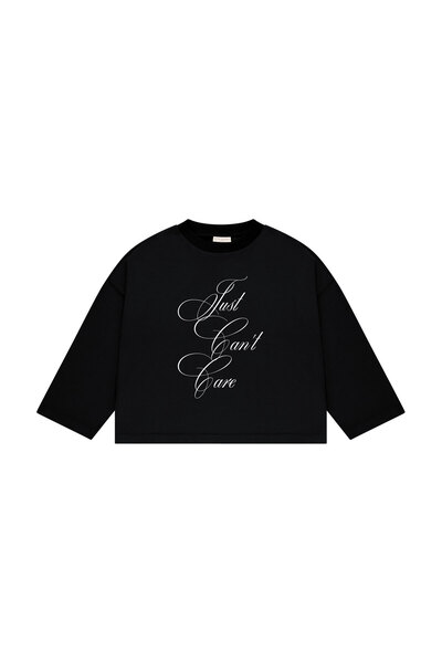 lethestudios Can't Care Baskılı Uzun Kollu Basic T-Shirt