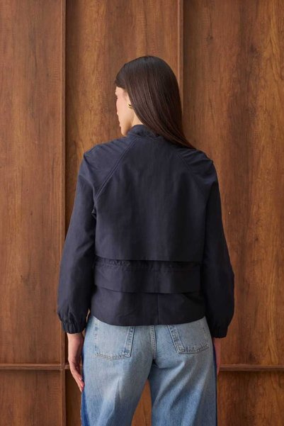 MEECY Women's Seasonal Jacket with Gathered Waist Detail and Gold Buttons