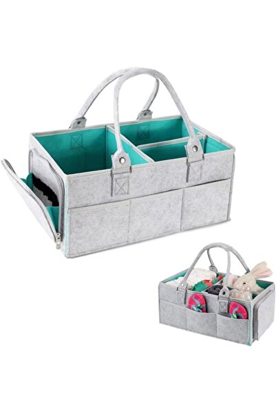 Morvena Picks Cos depozitare scutece bebelusi din fetru gri 33×23×18 cm | Căp...