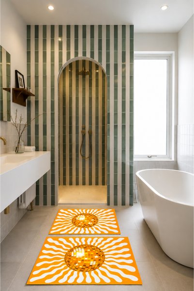 Olden Rug Orange Disco Ball Patterned 2-Piece Bathroom Mat Set 40X60 + 60X100...
