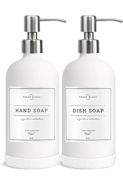 Vine Creations Fine Creations 473ml White Glass Soap Dispenser Set, Kitchen S...