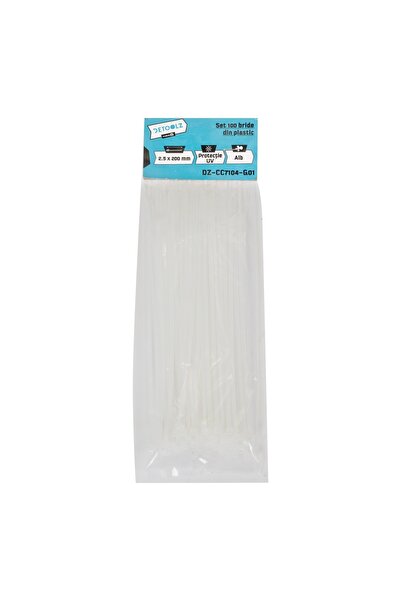 DETOOLZ Set de 100 coliere de plastic 2.5x200mm, protecție UV, ALB