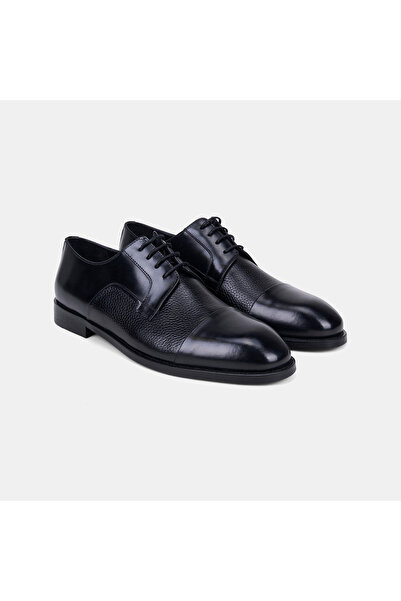 Desa Men's Black Lace-Up Double Textured Leather Groom Shoes