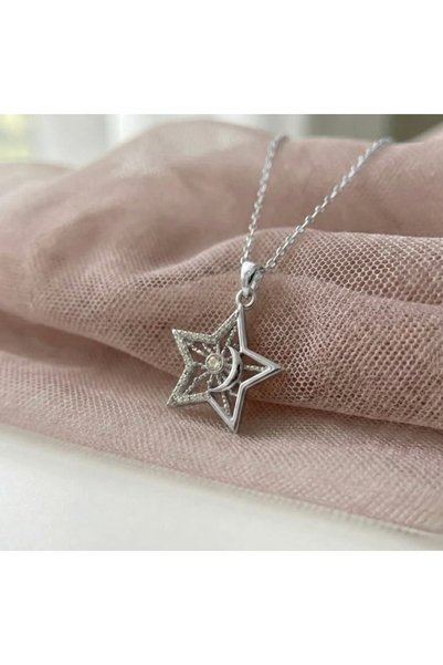 Heda Jewelry Cosmic Glow Kolye - Çelik Zarif Yıldız Figürlü Kolye - Gümüş Kap...