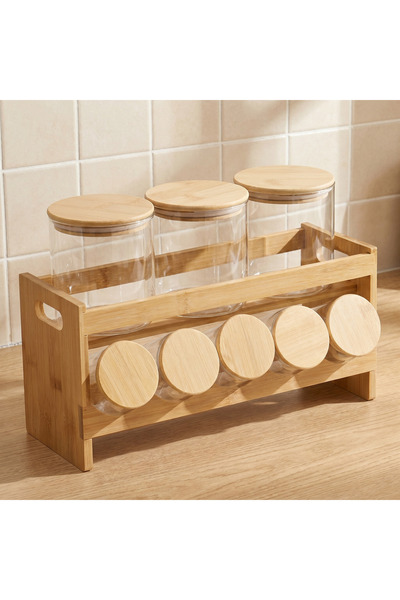 Lifestyle Zaya 8-Piece Borosilicate Glass Jar Set with Bamboo Stand