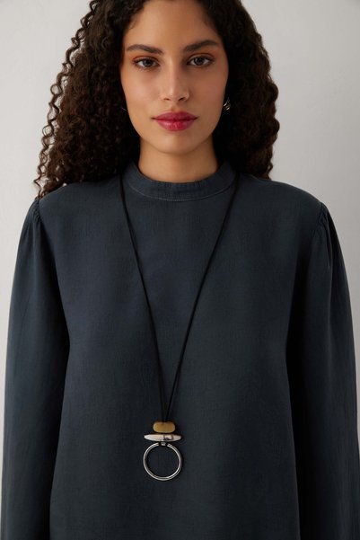 İpekçi Otantik Lyra Textured Tencel Blouse Anthracite