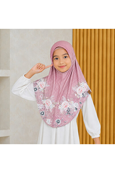 Linda Hijab Kids Floral Printed Zip Front Hijab – Pink Modest Headscarf for G...