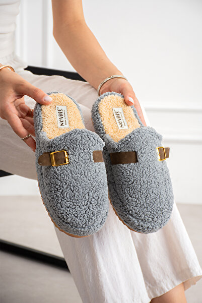 NOVİNS Women's Plush House Slippers with Buckle, Soft Furry, Silent Sole, Win...