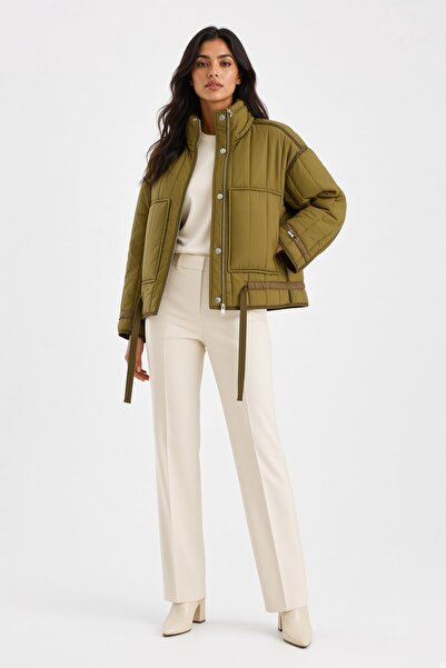 lovmi Women's Snap Fastener Premium Ray Stitched Quilted Coat
