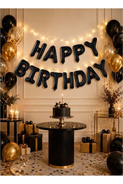 Party Time Happy Birthday Foil Balloon Banner Set 16 Inch Black Letters Party...
