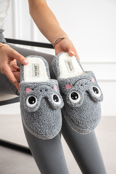 NOVİNS Women's Plush House Slippers with Frog Figure, Soft Furry, Silent Sole...