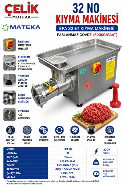 Mateka Kıyma Makinesi 12-22-32 No Sanayi Tipi Elektrikli Et Kıyma 220V 380V -...