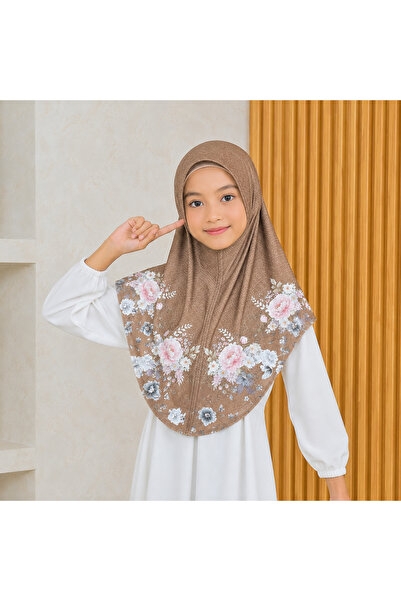 Linda Hijab Kids Floral Printed Zip Front Hijab – Pink Modest Headscarf for G...