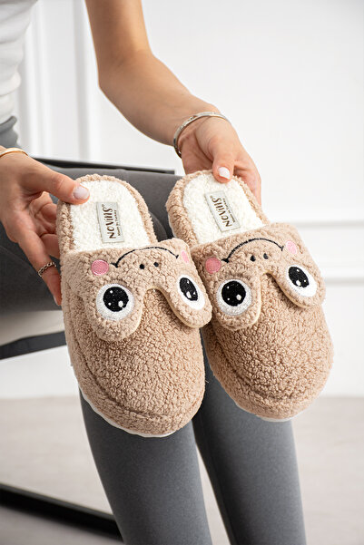 NOVİNS Women's Plush House Slippers with Frog Figure, Soft Furry, Silent Sole...