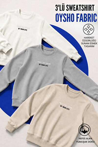 DAMGA JEANS 3 Pieces Men's Daily Trend Crew Neck Printed Sweatshirt