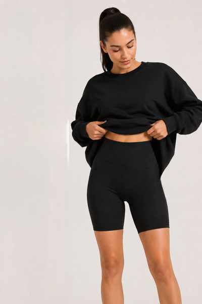 Green Hill High Waist Gathering Sports Casual Shorts Leggings Women Black Color