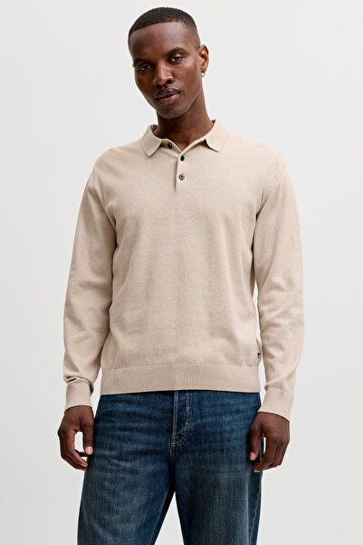 Jack & Jones Мъжки плетен пуловер с поло яка, стандартна кройка - Базов