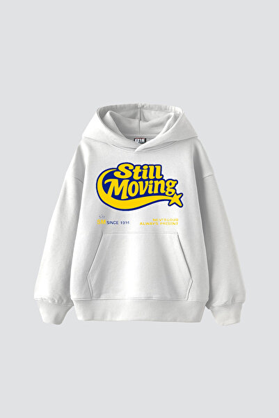 Sekizbiraltı Still Moving Printed Oversize Unisex White Hoodie