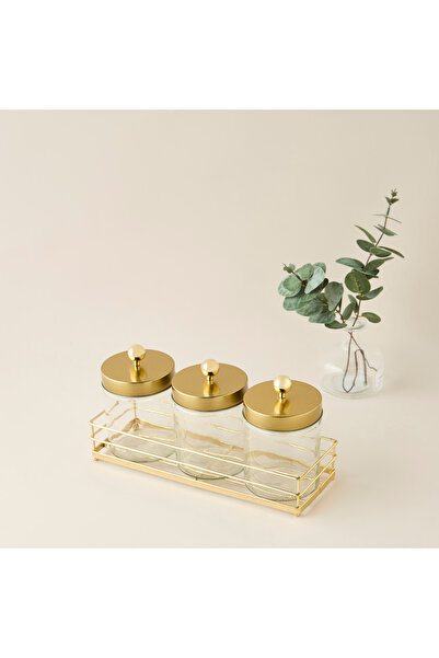 Lifestyle Glass 3-Piece Canister Set with Rack - 600 ml