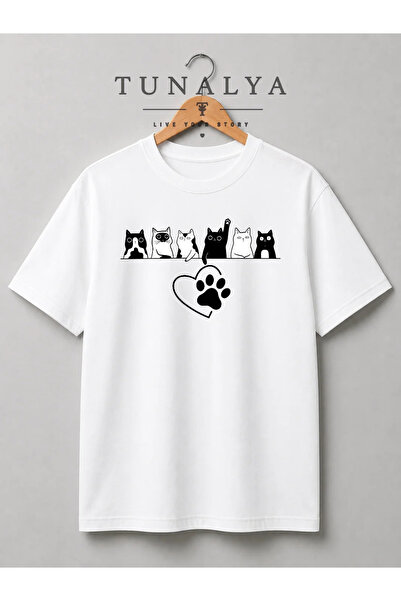 Grafftee Clothing Tunalya Premium Printed Unisex Cotton T-Shirt with Cat and ...