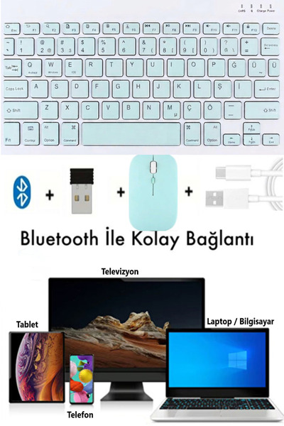 TEKNETSTORE Kablosuz Bluetooth Türkçe Q Klavye Mouse Seti Tablet / Telefon / ...